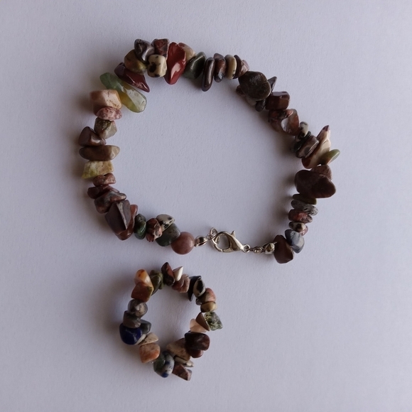 💍Neutral stone chip bracelet and ring set western bohemian boho  bohowestern - Picture 1 of 8
